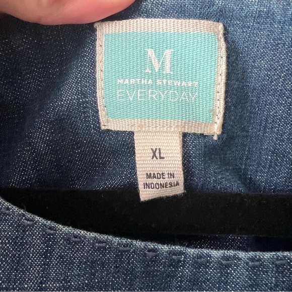 Vintage Martha Stewart  Zipper Denim 3/4 Sleeve Woven Top XL  Blue Denim Top - Picture 8 of 10